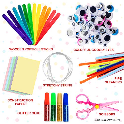 Dragon Too Mega Kids Crafts and Art Supplies Jar Kit - 1000+ Piece Set - Instructional Booklet Included - Glitter Glue, Construction Paper, Colored Popsicle Sticks, Googly Eyes, Pipe Cleaners