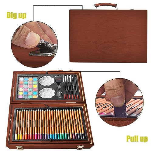 KINSPORY Art Gift for Kids, Art Supplies Case - 139 Piece Art Sets & Crafts Kit with Sketch Pads, Deluxe Wooden Box for Artist Beginners Girls Boys (Light Brown)
