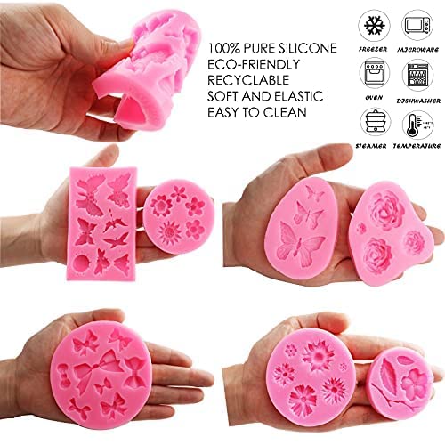 Flower Silicone Mold,7 Pack for Rose, Chocolate, Cake, Butterfly, Mini Bow, Cupcake, Jelly, Mini Muffins and Candy Making