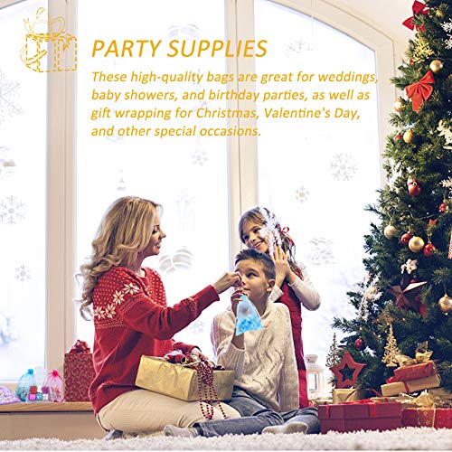 Angooni 100PCS Blue Sheer Organza Bags Gift Drawstring Pouch for Jewelry Party Wedding Favor Party Festival Candy Bags (4x6)