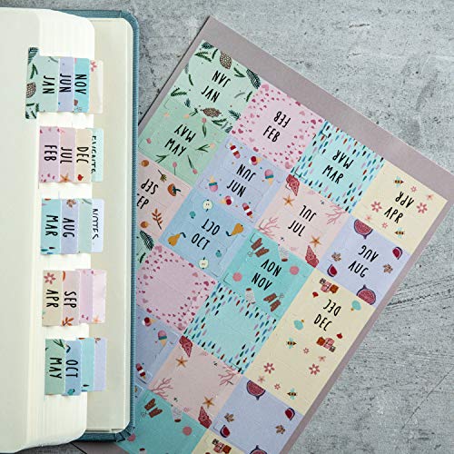 DiverseBee Laminated Planner Monthly Tabs, 24 Peel and Stick Tabs for Notebooks (12 Month Tabs and 12 Blank Tabs), Calendar Monthly Tab Stickers/Dividers (Assorted), Medium