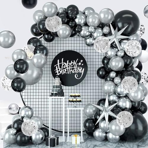 Felice Arts Black and Silver Balloon Garland Arch Kit with Latex Confetti Balloons Silver Explosion Star Balloons for New Year Eve Party Decor Graduation Birthday Wedding Anniversary Party Supplies
