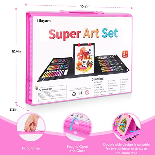 iBayam Art Kit, Supplies Drawing Kits, Arts and Crafts for Kids, Gifts Teen Girls Boys 6-8-9-12, Set Case with Trifold Easel, Sketch Pad, Coloring Book, Pastels, Crayons, Pencils