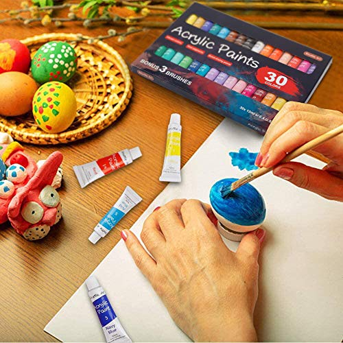 Shuttle Art Acrylic Paint Set, 30 x12ml Tubes Artist Quality Non Toxic Rich Pigments Colors Great for Kids Adults Professional Painting on Canvas Wood Clay Fabric Ceramic Crafts
