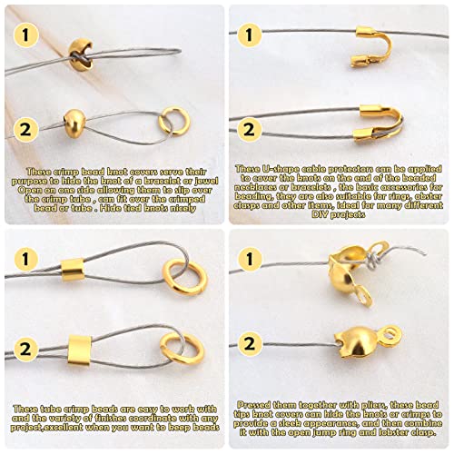 Acejoz 1200 Pcs Crimp Beads Kit for Jewelry Making, Crimp Beads, Covers, Tubes and Wire Guardians, Lobster Clasps, Jump Rings, Crimping Pliers and Beading Wire