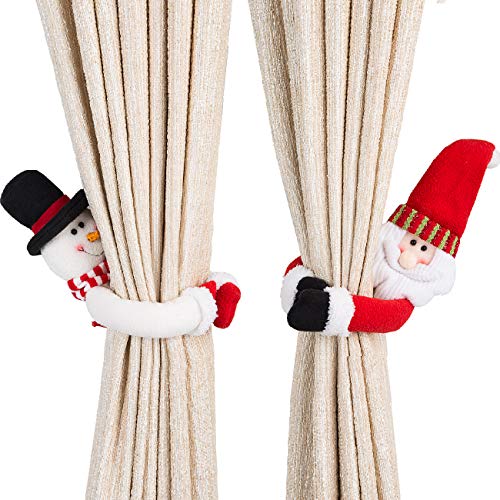 Ogrmar 2 Pack Christmas Curtain Buckle Doll Santa & Snowman Creative Curtain Tieback Hold Back Fastener,Christmas Wine Bottle Topper for Xmas Holiday Home Window Decoration (Red and White)