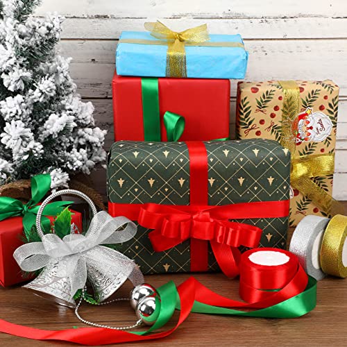 DECYOOL 4 Rolls 100 Yards Christmas Ribbons 1Inch Wide Holiday Satin Ribbons for Gift Wrapping and DIY Craft, Red & Green