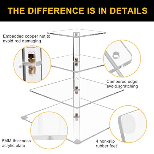 Vdomus 4 Tier Acrylic CupCake Stand Pastry Stand with LED String Lights Dessert Tree Tower Cake Pyramid for Birthday Wedding Party Babyshower Christmas, Holds up to 50 Cupcakes (Warm)