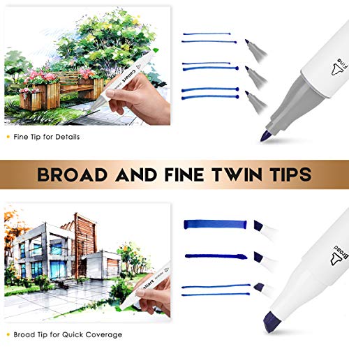 Caliart Alcohol Markers, 100 Colors Dual Tip Art Markers Sketch Markers Pens Permanent Alcohol Based Markers with Case for Adult Kids Halloween Drawing Sketching (White Barrel)