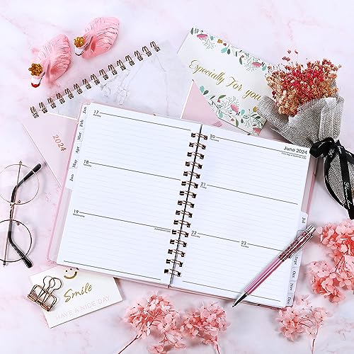 2024 Planner - January 2024 - December 2024, Planner 2024, 6.3" x 8.4", 2024 Weekly and Monthly Planner with Marked Tabs, Hardcover with Thick Paper + Contacts + Calendar + Holidays, Twin-Wire Binding - Pink Marble