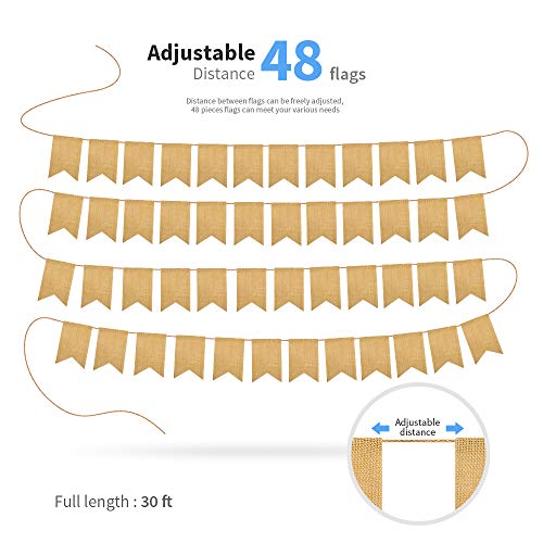 LEOBRO 48 Pcs Burlap Banner, 30 Ft Swallowtail Flag, DIY Decoration for Holidays, Wedding, Camping, Party, New Year Decorations, Merry Christmas Banner, Indoor Christmas Decoration