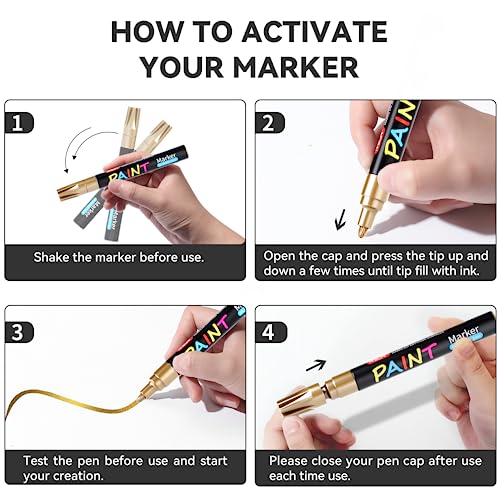 Paint Pens Paint Markers, 14 Pack Permanent Oil Based Markers, Medium Tip, 5 Colors, Never Fade Quick Drying and Waterproof Marker Pen Set for Metal, Wood, Fabric, Tire, Stone, Mugs, Glass, DIY Craft