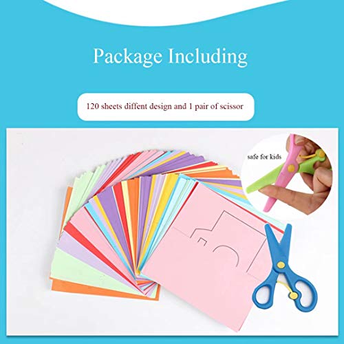 QIAONIUNIU Fun Paper-Cut Set; Paper Cutting; Paper Art; Scissor Skills Activity Cutting Book; Kids Scissors Crafts Kits Preschool-120 Pages with A Pair of Child-Safe Scissors