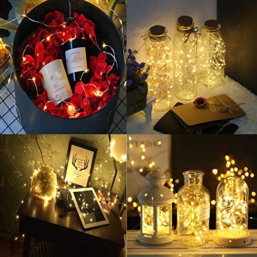 HAOSEE 20 Pack Fairy Lights Battery Operated,3.3ft 20 LED Silver Wire Warm White Firefly Waterproof Mini Led String Lights for Party Crafts Wedding Decor