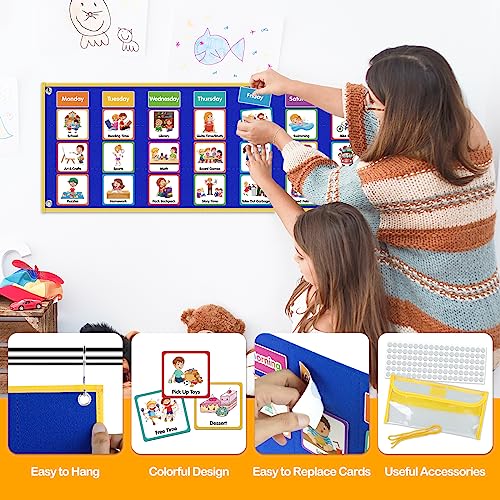 Godery Large Visual Schedule for Kids Chore Reward Chart,Bedtime Routine Chart for Toddlers,Double Side Schedule Board With 109 Cards for Home School Planner,Autism Learning Materials.