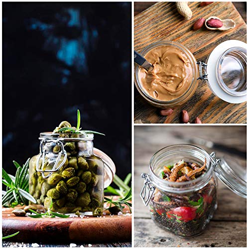 Spice Jars, SPANLA 12 Pack 4oz Small Glass Jars with Airtight Hinged Lid, With 12 Spice Labels & Silicone Funnels, Airtight Glass Jars for Spices, Art Craft Storage (12 Pack)