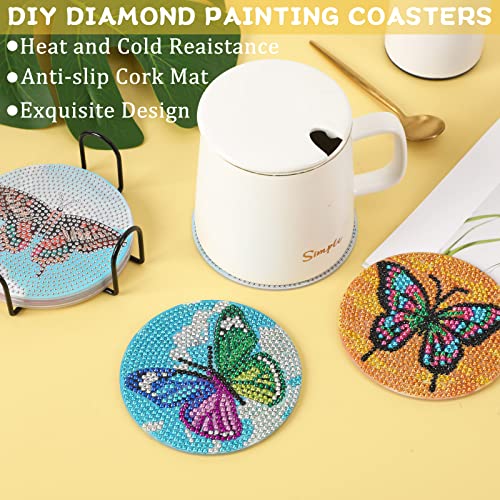 UPINS 8Pcs Diamond Painting Coasters for Drinks DIY Life Coaster Diamond Art Kits for Adults Kids Beginners Diamond Art Craft Supplies (Butterfly)