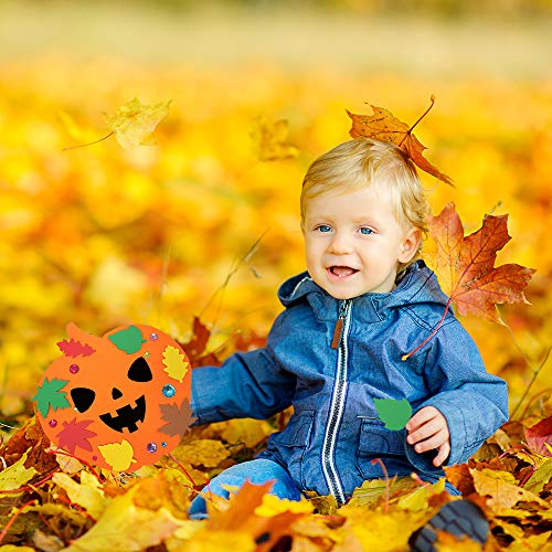 Supla 30 Kits Foam Halloween Pumpkin Decorations DIY Pumpkin Craft Kits Assorted Foam Pumpkin Shapes with Fall Maple Leaves Rhinestone Stickers for Kids Crafts Fall Thanksgiving Halloween Decoration