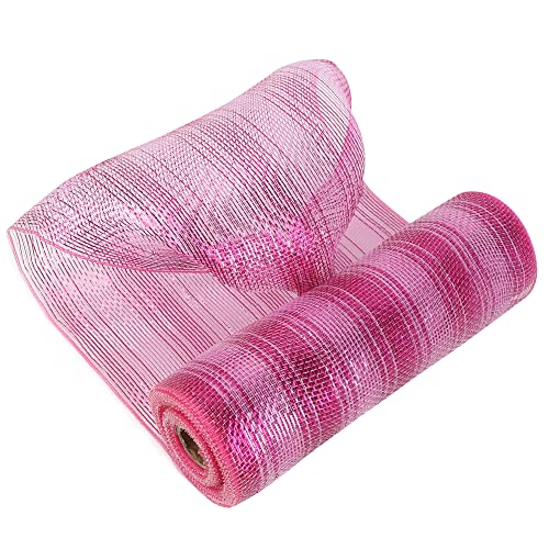 MEEDEE Pink Deco Mesh 10 Inch Valentine Hot Pink Mesh Ribbon Fabric Mesh Roll Decorative Mesh Wreath Supplies for Valentine's Day Wreath Front Door Mesh Wreath (30 Feet)