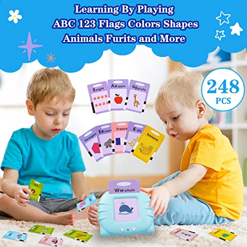 QuTZ ABC Learning Flash Cards for Toddlers 2-4, Autism Toys, Speech Therapy Toys, Educational Talking Flash Cards Kindergarten for Boys and Girls, 248 Sight Words Blue