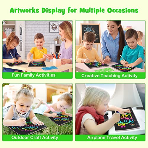 ZMLM Scratch Paper Art Craft Christmas Gift: 2 Pack Rainbow Scratch Art Set for Kids Drawing Coloring Craft Black Magic Art Supplies Kits for Girls Boys Birthday Party Favor Halloween Craft Toys