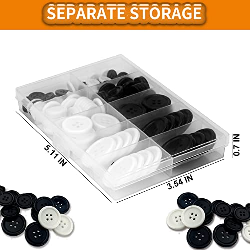162 PCS Mixed Resin Sewing Buttons, Eco-Friendly 1 inch Buttons with Compartmentalized Storage Box Black Buttons, 4 Holes 5 Sizes DIY White Buttons, Suitable for Sewing, DIY and Holiday Decoration.