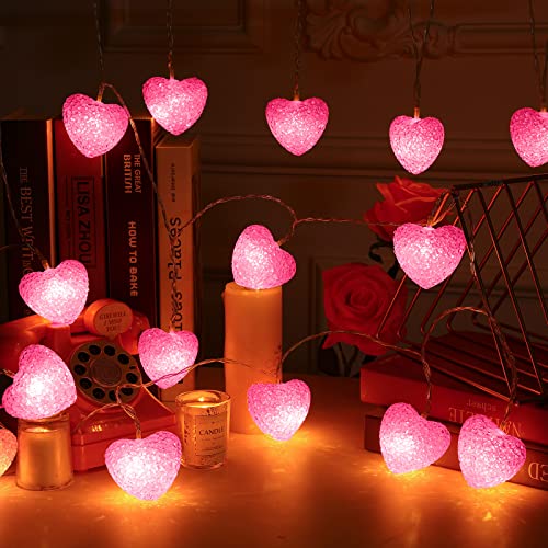 Mudder 16 Feet/ 5 m 20 LED Heart String Lights Valentine's Day Heart Plastic Light Set Battery Operated Fairy String Lights for Valentines, Wedding, Christmas, Birthday Party Decor (Pink)