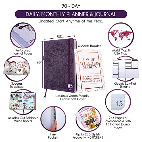 Law of Attraction Life & Goal Planner - A 90 Day Journey Creating Your Dream Life - Personal Gratitude Journal, Week Success Planner, Vision Board & Organizer + Planner Stickers, Undated