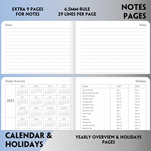 2023-2024 Academic Planner - Weekly and Monthly Planner, Holidays, Contacts and Notes Pages, Vegan Leather Cover, Elastic Closure, 5.5”x8.25”, Grey