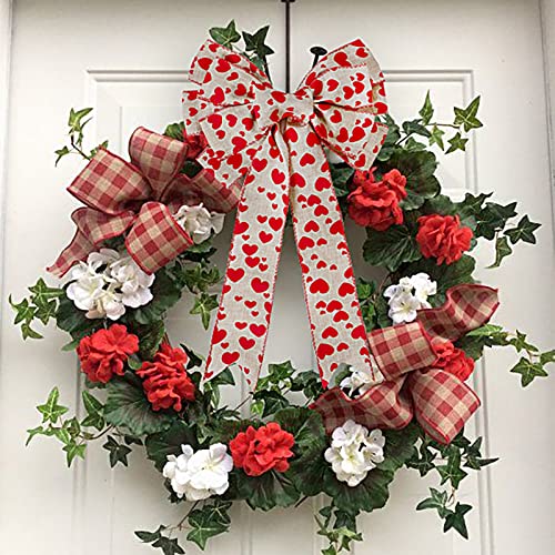 Red Heart Printed Valentine's Day Burlap Ribbon Wired Edge Ribbon- 2.5" x 5.5 Yards