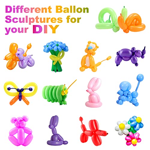 Latex Twisting Balloons, 260 N Balloons Kit for Balloon Animals with 2 Pumps, Professional Long Balloons to Make Animal for Birthday Party Clowns Wedding Decorations 100 Pcs
