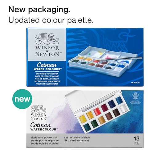 Winsor & Newton Cotman Watercolor Paint Set, Sketchers' Pocket Set, 12 Half Pans w/ Brush