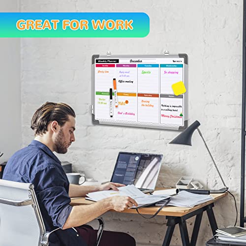 Small Weekly Calendar Dry Erase Whiteboard for Wall, 16" x 12" Magnetic Dry Erase Board, Hanging Double-Sided White Board, Portable Board for List, Kitchen, Planning, Memo, Home, Office