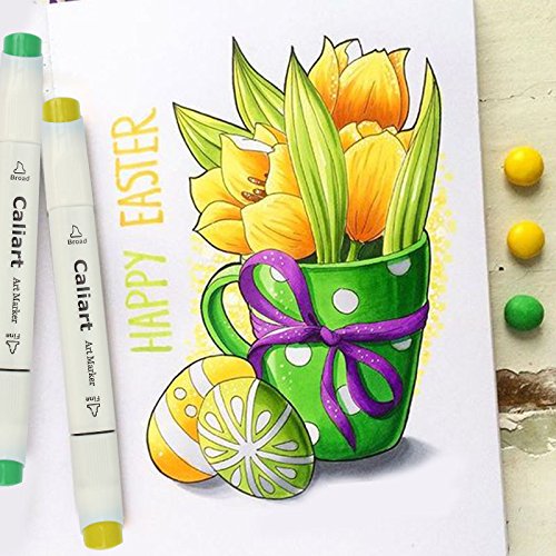 Caliart Alcohol Markers, 100 Colors Dual Tip Art Markers Sketch Markers Pens Permanent Alcohol Based Markers with Case for Adult Kids Halloween Drawing Sketching (White Barrel)