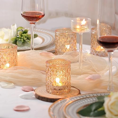 NITIME 12pcs Gold Votive Candle Holders- Tealight Candle Holder for Table Centerpiece, Glass Candle Holder for Wedding Table Decor, Home Decor and Party Decor