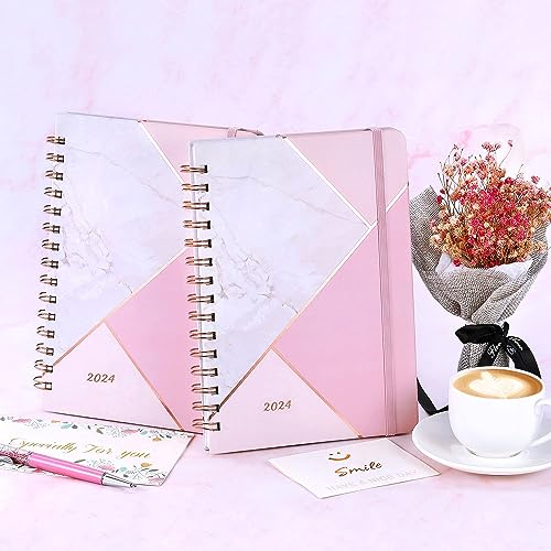 2024 Planner - January 2024 - December 2024, Planner 2024, 6.3" x 8.4", 2024 Weekly and Monthly Planner with Marked Tabs, Hardcover with Thick Paper + Contacts + Calendar + Holidays, Twin-Wire Binding - Pink Marble