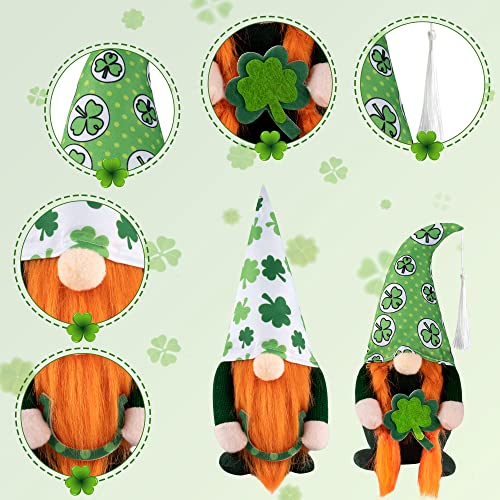TSGEEG St. Patrick's Day Gnomes Decorations- 2 PCS Irish Leprechaun Plush Dolls Handmade Swedish Tomte for Home Table Ornament