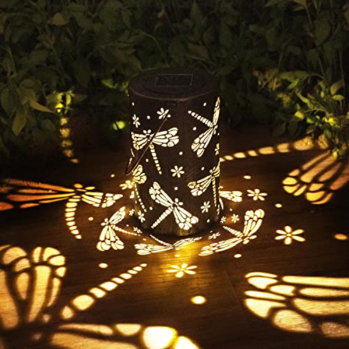 BVGY Solar Lantern Outdoor Garden Decor Hanging Solar Lantern Lights,Metal Dragonfly Decor Outdoor Lantern,Waterproof Led Garden Lantern for Patio, Yard, Table, Pathway(Dragonfly)