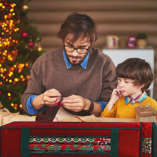 ProPik Wrapping Paper Storage Bag with Pocket and Handles Including Hanging Loop Heavy Duty Material with Clear Window 47 x 10 x 10 Inch Fits 40 Inch Long Rolls (Red, 1 Count)