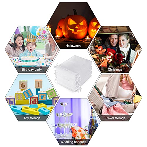 WenTao 100PCS 4x6 (10x15cm) White Sheer Organza Bags for Wedding Favor With Drawstring, Premium Jewelry Pouches Party for Festival Gift ,Candy , Fruit Protection