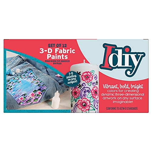 DIY Fabric Paints, Set of 12 Colors, (1oz bottles) Ultra Bright 3D Fabric Paint, Non-Toxic Water-Based and Permanent - Great Craft, Gift, Project - Decorate on Any Surface!