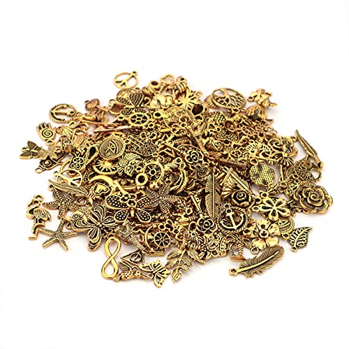 JIALEEY 200Pcs Tibetan Antique Gold Charm Mixed Pendants DIY for Bracelet Necklace Jewelry Making and Crafting