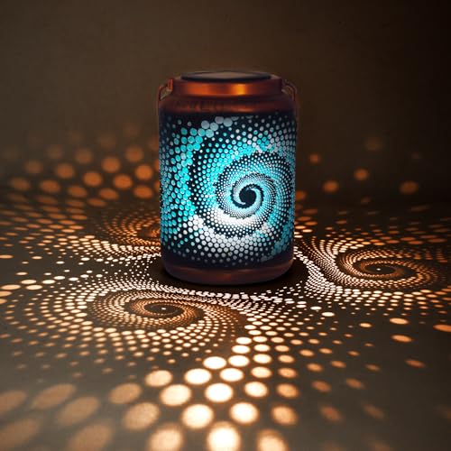 Mosaic Solar Lanterns Outdoor Bohemian Solar Lantern Outdoor Waterproof Blue Mosaic Table Light Turkish Moroccan Lamp Mosaic Decorations Yard Patio Table Decor for Garden