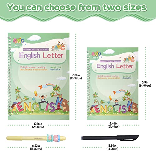 ASIGN Magic Ink Copybooks for Kids Reusable Handwriting Workbooks for Preschools Grooves Template Design and Handwriting Aid (ENLARGED-Version 4books+Pens)