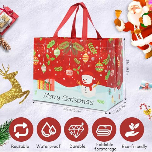 Christmas Gift Bags,12 PCS Large Reusable Christmas Tote Bags with Handles, Christmas Treat Bags, Multifunctional Non-Woven Christmas Bags for Gifts Wrapping, Shopping, Xmas, Party Favor Bags, 12.8" x 9.8" x 6.7"
