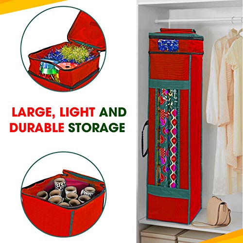 ProPik Wrapping Paper Storage Bag with Pocket and Handles Including Hanging Loop Heavy Duty Material with Clear Window 47 x 10 x 10 Inch Fits 40 Inch Long Rolls (Red, 1 Count)