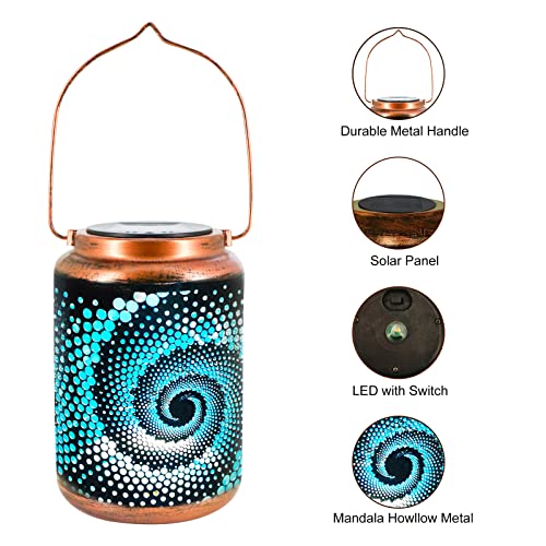 Mosaic Solar Lanterns Outdoor Bohemian Solar Lantern Outdoor Waterproof Blue Mosaic Table Light Turkish Moroccan Lamp Mosaic Decorations Yard Patio Table Decor for Garden
