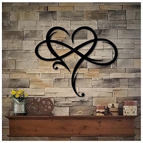 Infinity Heart Metal Wall Decor, Unique Infinity Heart Wall Decor Love Sign Plaque Steel Art Geometric Bedroom Ornaments Cut Out for Home Wedding Decor Hanging Family Living Room (Black, 11.4x13.7inch)