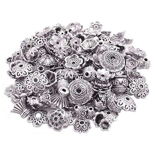 160-210pcs Bali Style Jewelry Making Metal Bead Caps Deluxe New Mix, 100 Gram,Tibetan Silver