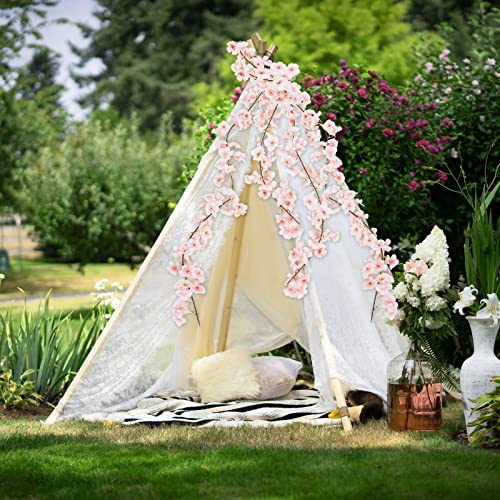 CEWOR Fake Cherry Blossom Flower Vines 2pcs Artificial Flowers Hanging Silk Flowers Garland for Wedding Party Pink Room Decor Japanese Kawaii Decor Outdoors